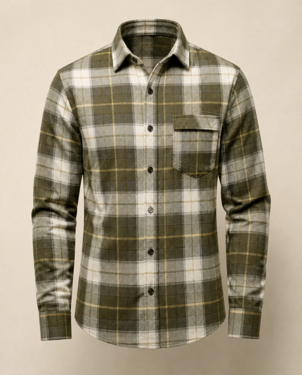 Men Olive Check Flannel Shirt - theclosetbd.com