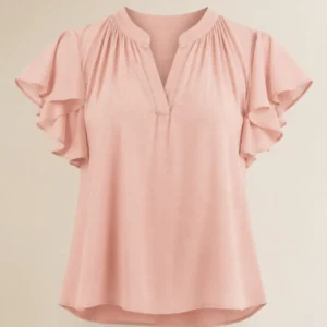 Women Blush Pink Ruffle Sleeve Top - theclosetbd.com