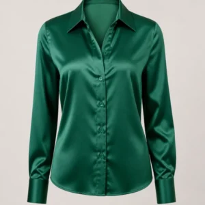 Women Emerald Satin Shirt Top - theclosetbd.com