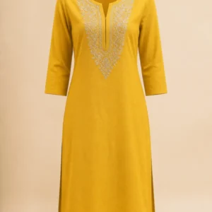 Women Mustard Embroidered Kurti - theclosetbd.com