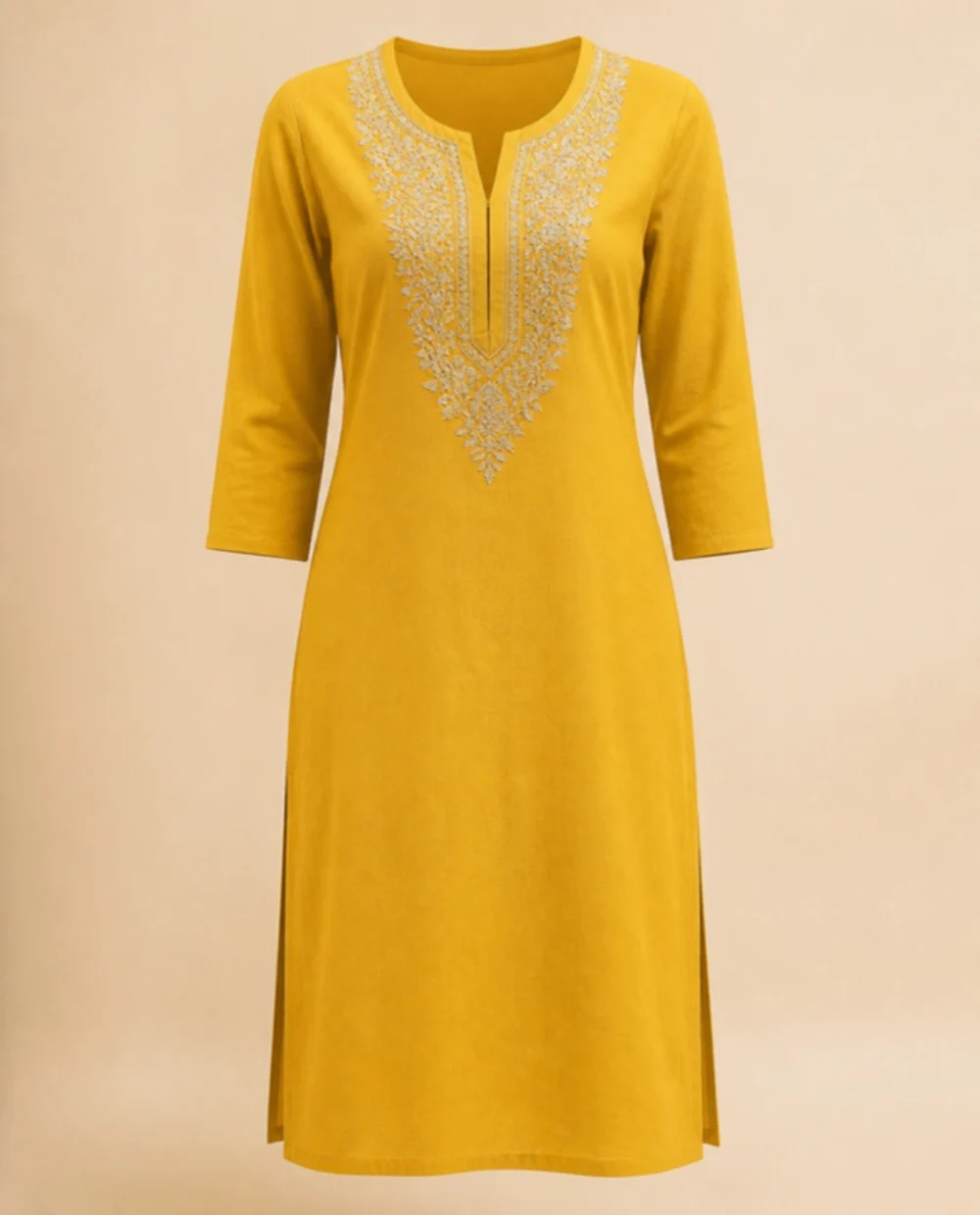 Women Mustard Embroidered Kurti - theclosetbd.com